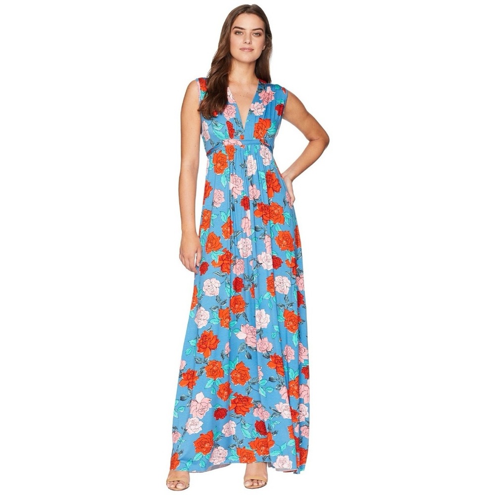 Rachel Pally Floral Maxi Dress M • Blue Sleeveless Modal Stretch • Boho Resort